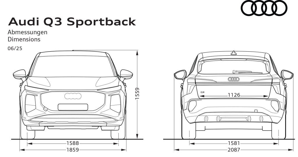 Mått Audi Q3 Sportback. Framifrån och bakifrån.