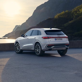 Q5 e-hybrid, sedd snett bakifrån, i en parkeringsficka.