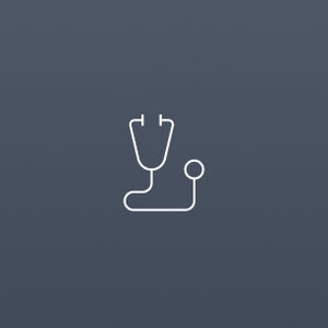 Minimalist black stethoscope icon on a light grey background, conveying a medical or healthcare theme with simplicity and clarity.
