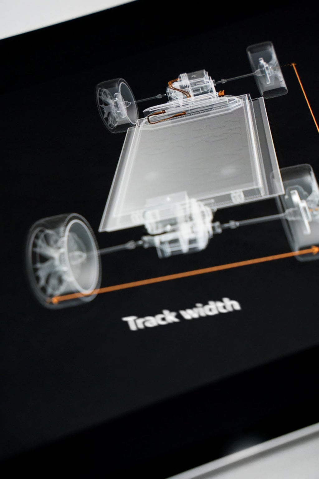 Technical animation of the track width on a screen.