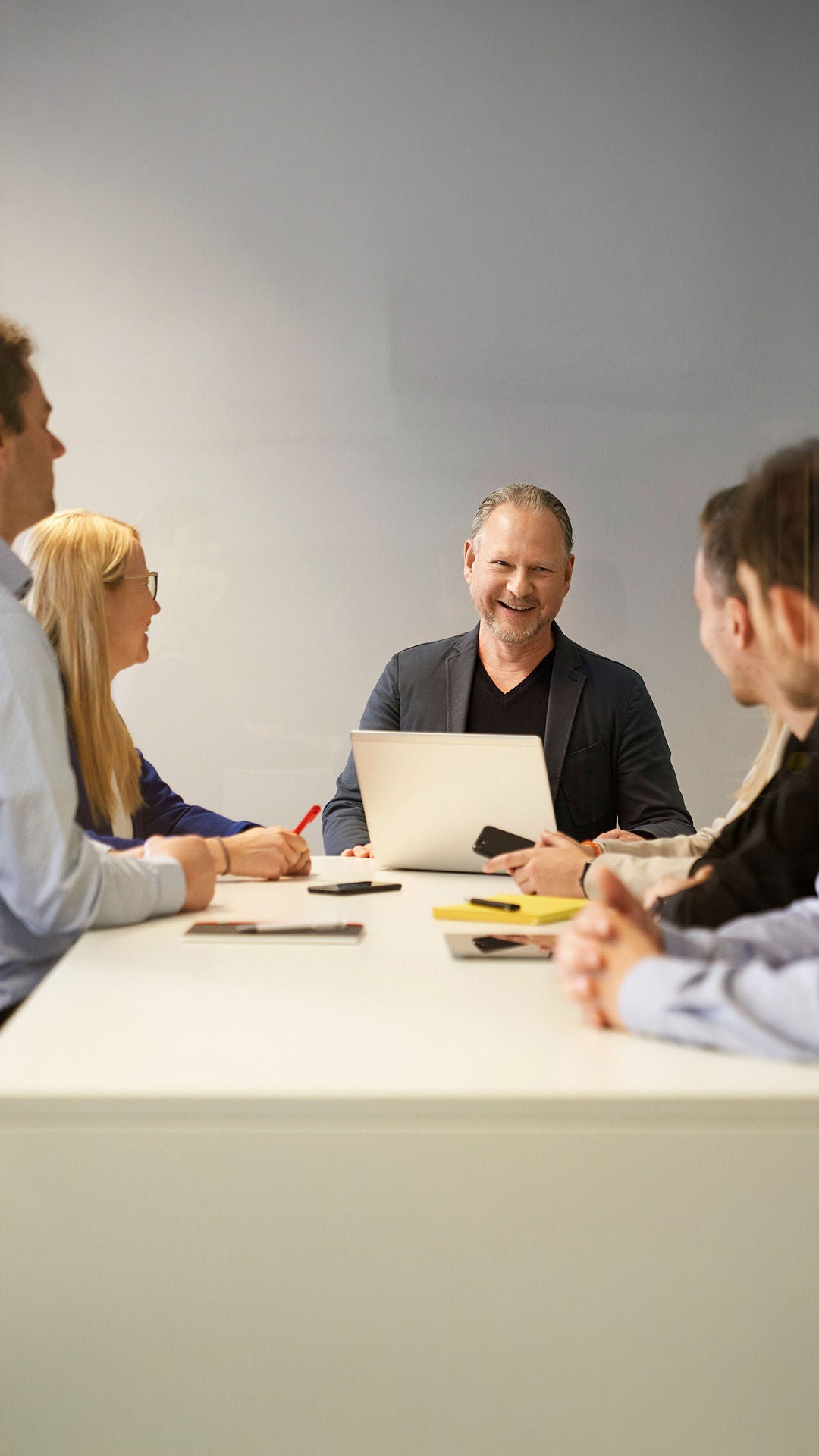 Team meeting at a conference counter
