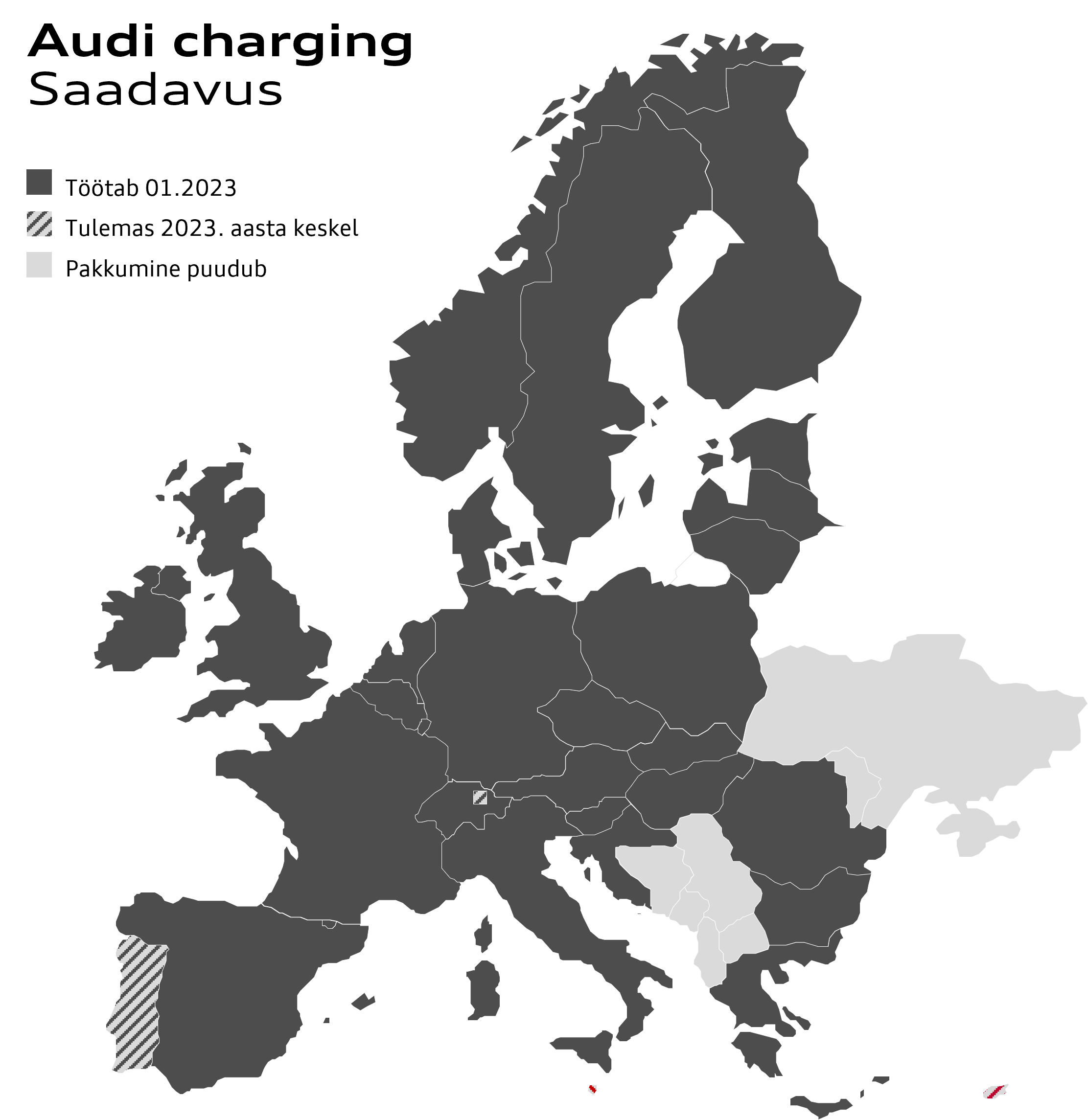 Map of europe: Availability Audi charging