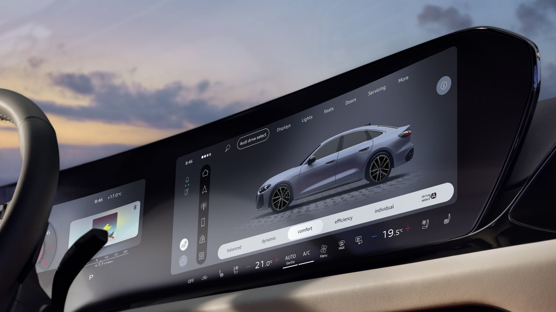 Primer plano de la pantalla táctil MMI del A5 Sedán.