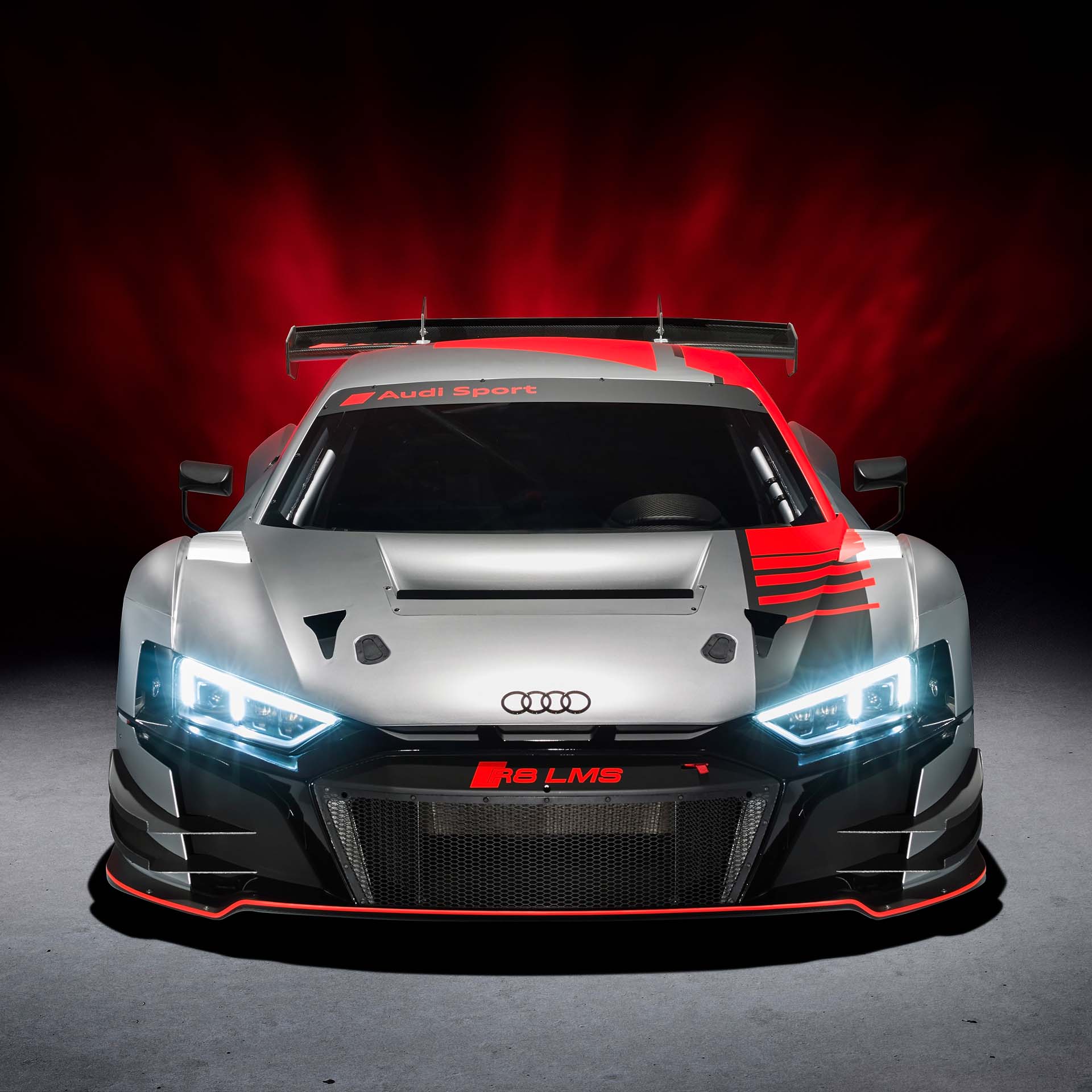 A picture showing the Audi R8 LMS GT3 race car on display.