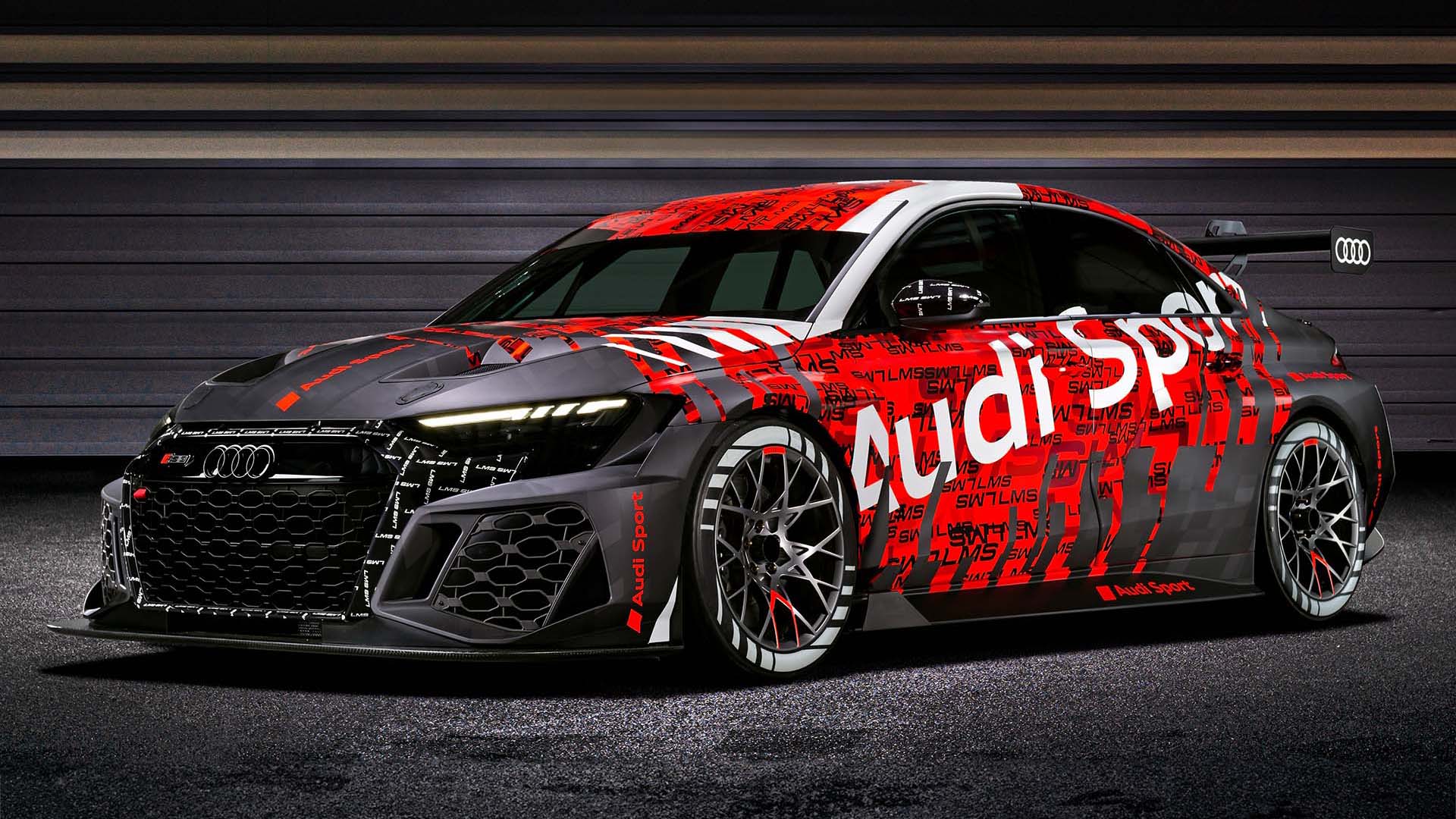A picture showing the Audi RS 3 LMS race car on display.