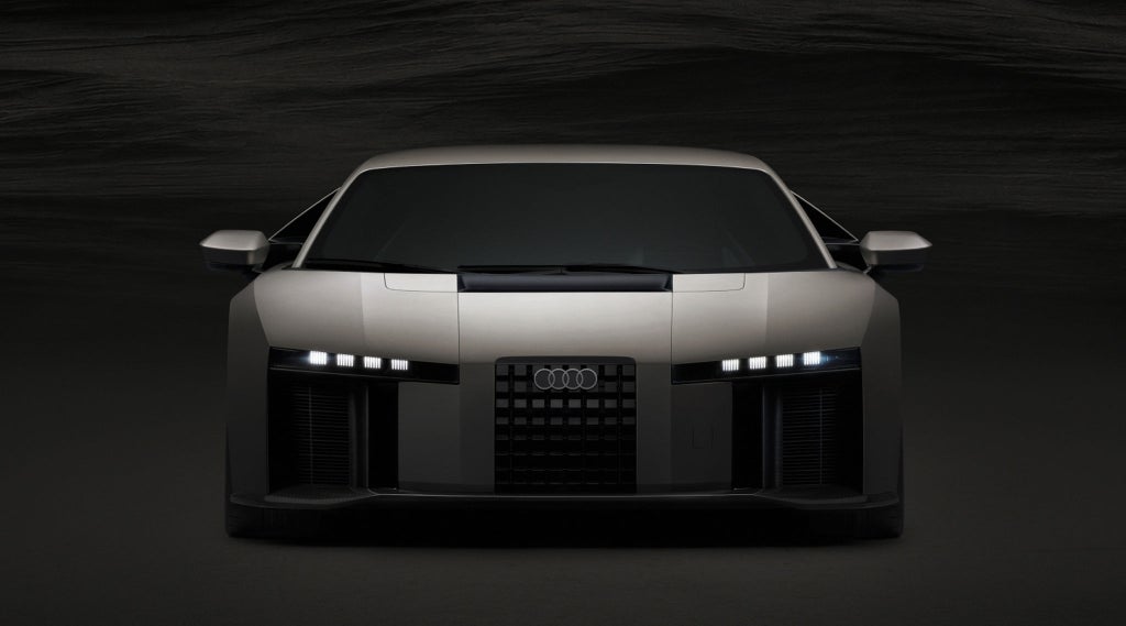 Front view of the Audi Nuvolari, highlighting its distinctive light signature and aerodynamic design.