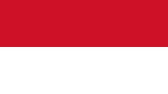 Flag of Indonesia with two horizontal stripes, red on top and white on the bottom.