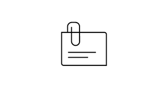 Schwarzes Piktogramm eines Dokuments mit Büroklammer auf weißem Hintergrund, zwei horizontale Linien symbolisieren Text.