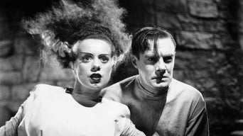 Frankenstein mit mit der von ihm erschaffenen Braut für das Monster.