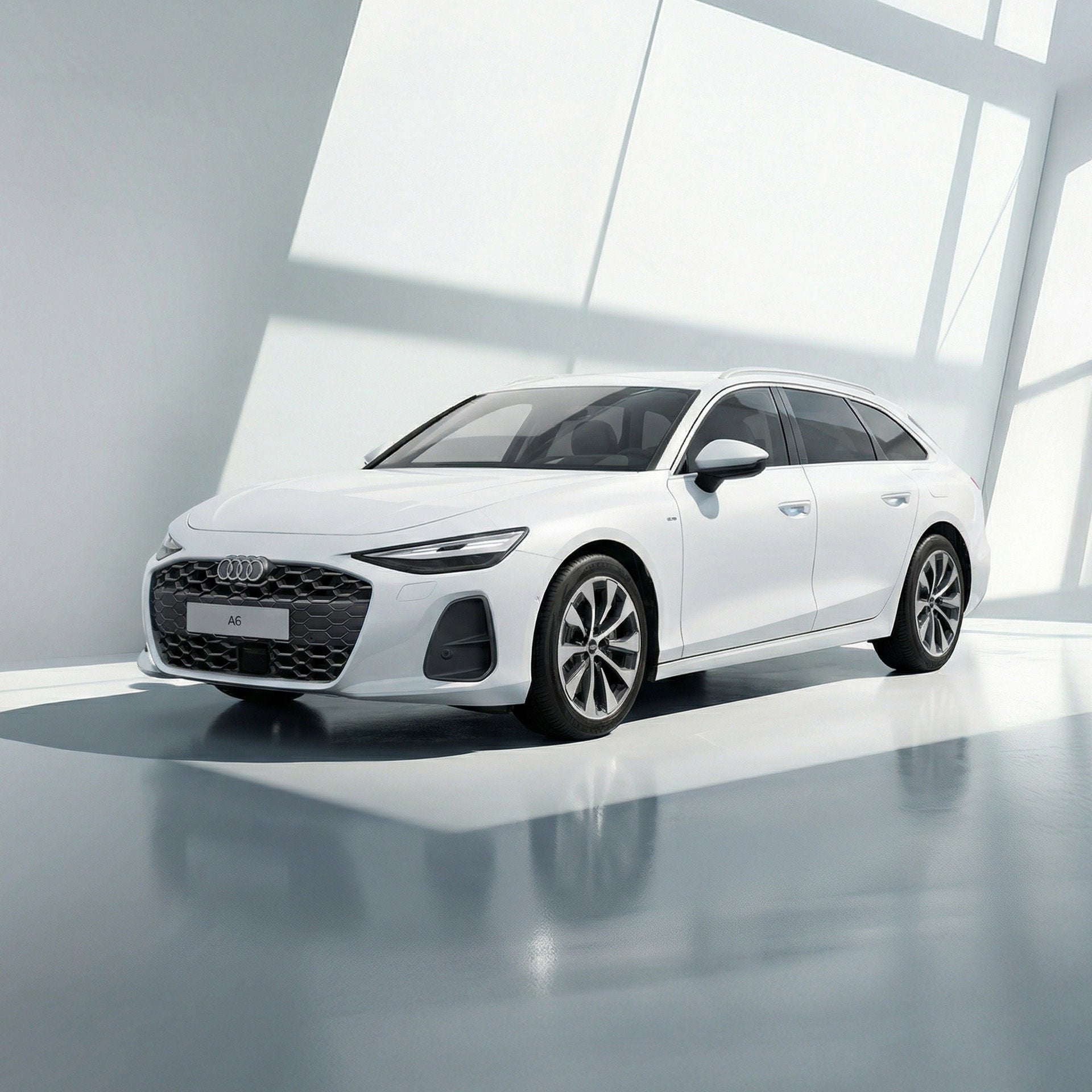 3/4 Ansicht eines weißen Kombis