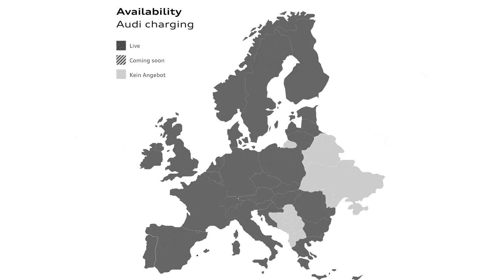 Map of europe: Availability Audi charging