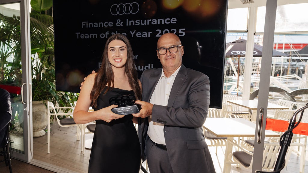 Audi Finance and Insurance Team of the Year: Ebbett Audi. Savannah Mountney-Needham F&I Manager (L) and Duane Jarrett EMD (R)