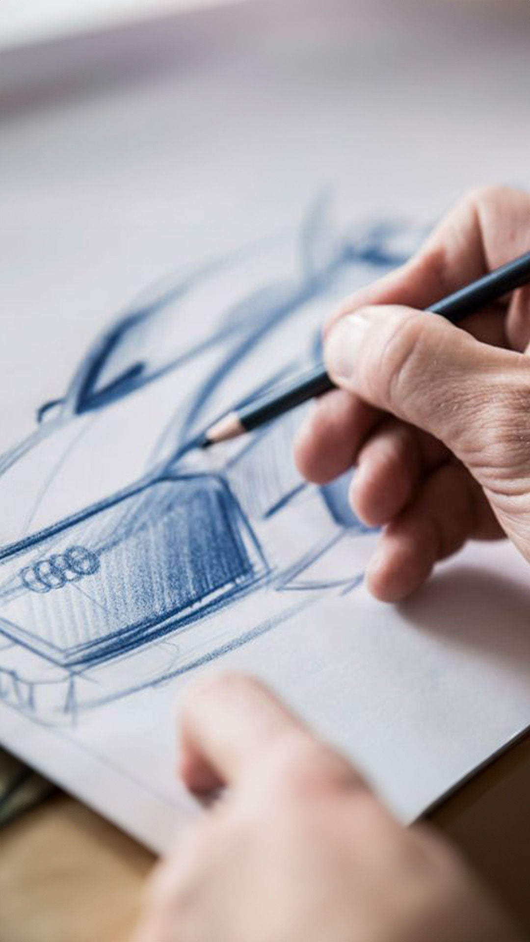 A hand drawing of an Audi
