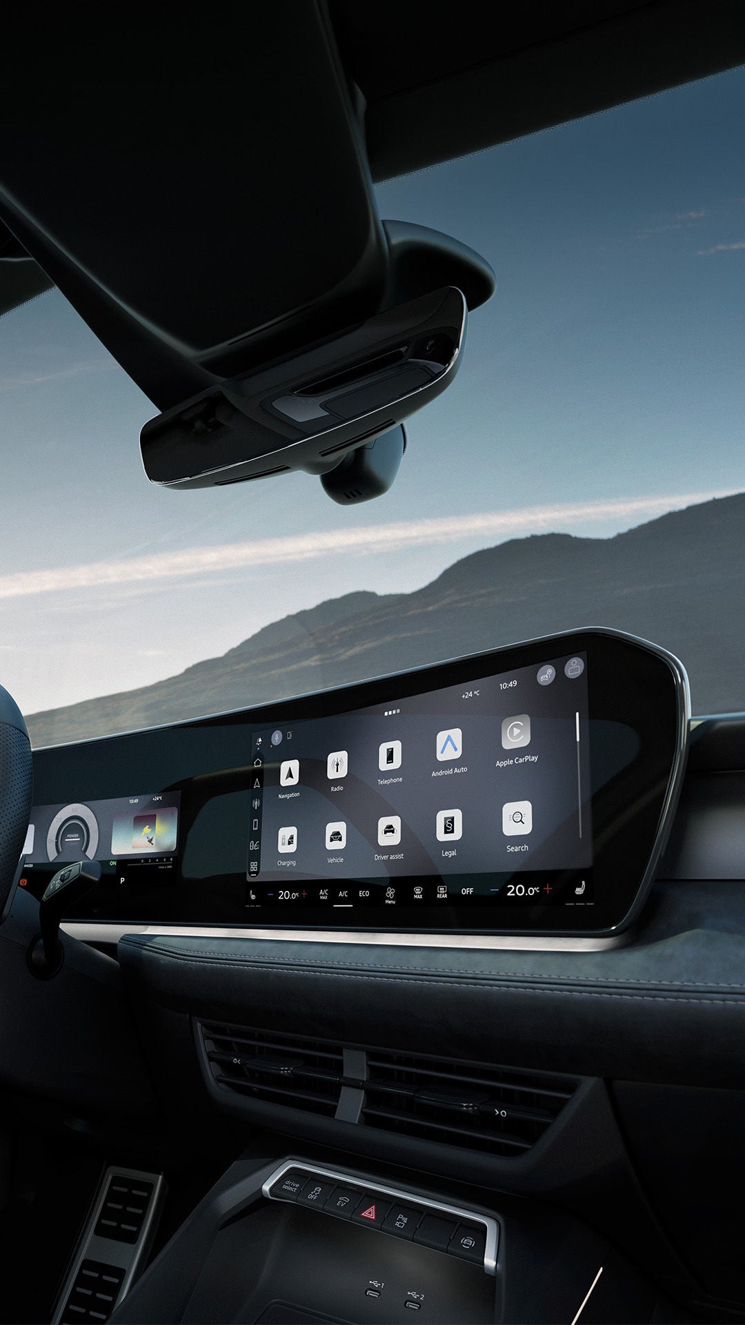 Innenraumansicht des Audi A3 Sportback mit Blick auf das Cockpit und das neue Panoramadisplay.