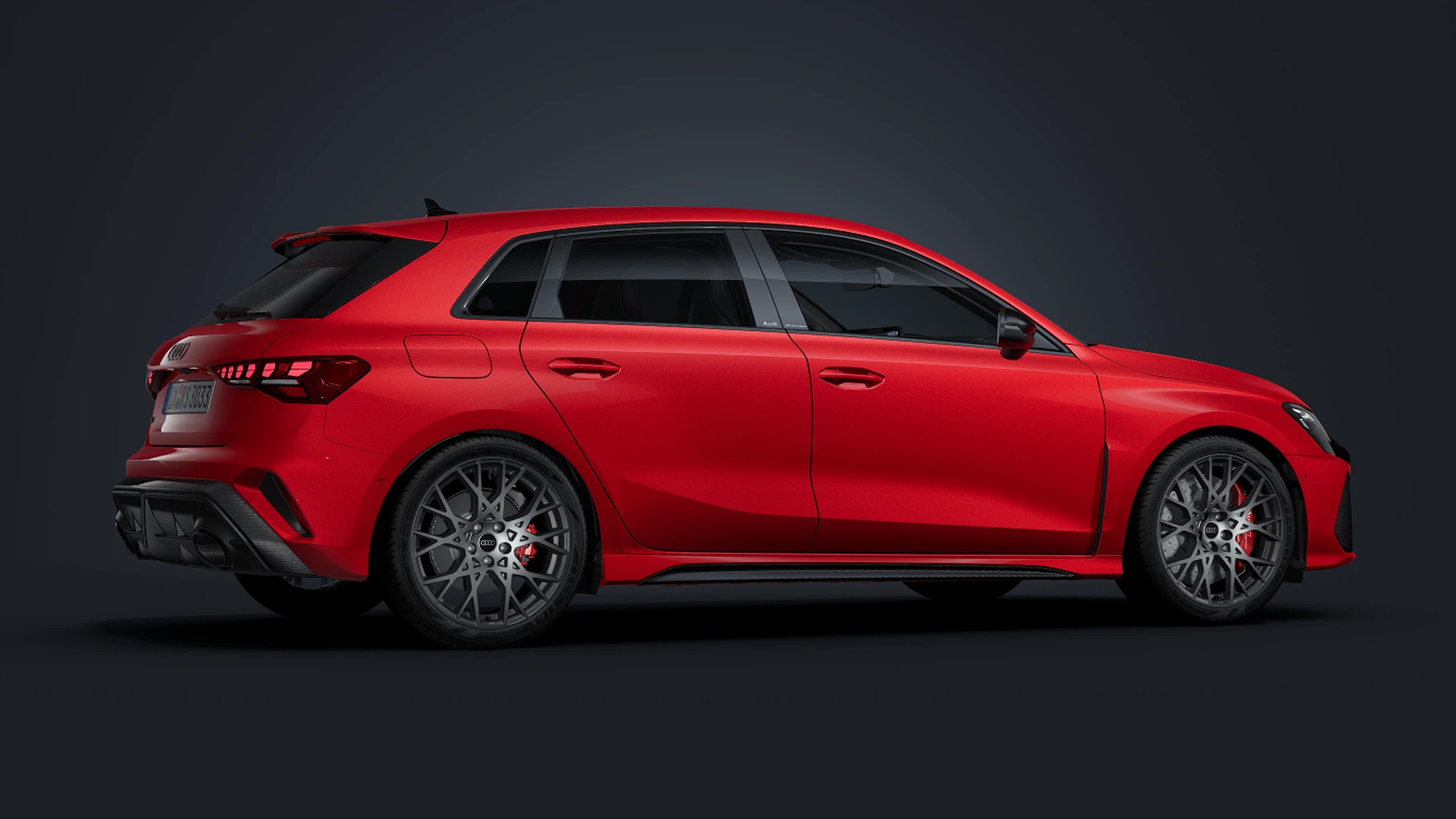 Side view of the new Audi RS 3 Sportback in red