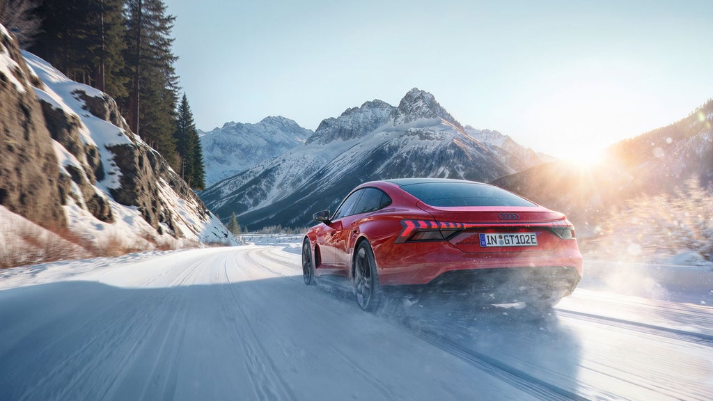 Red e-tron GT on a snowy road