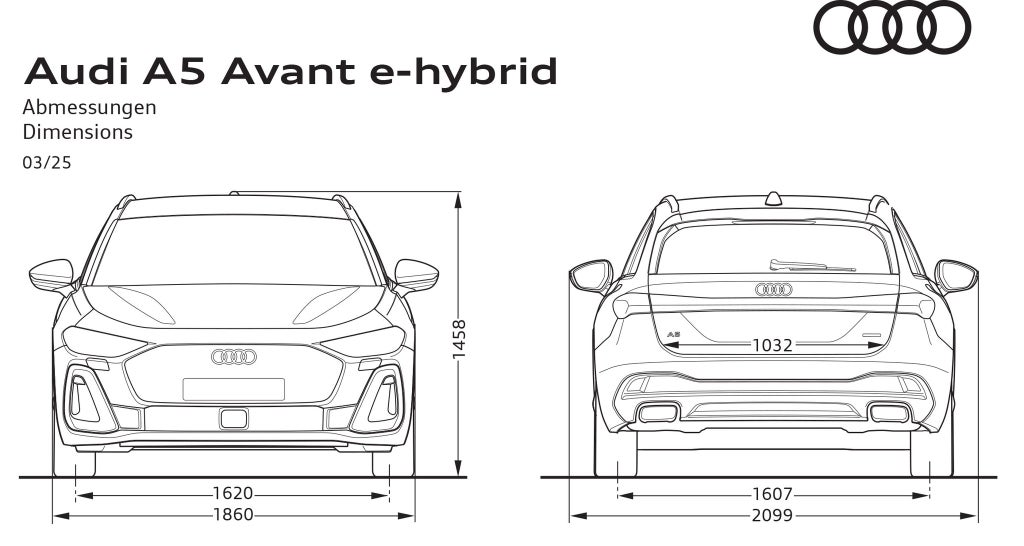 Mått fram och bak på Audi A5 Avant e-hybrid