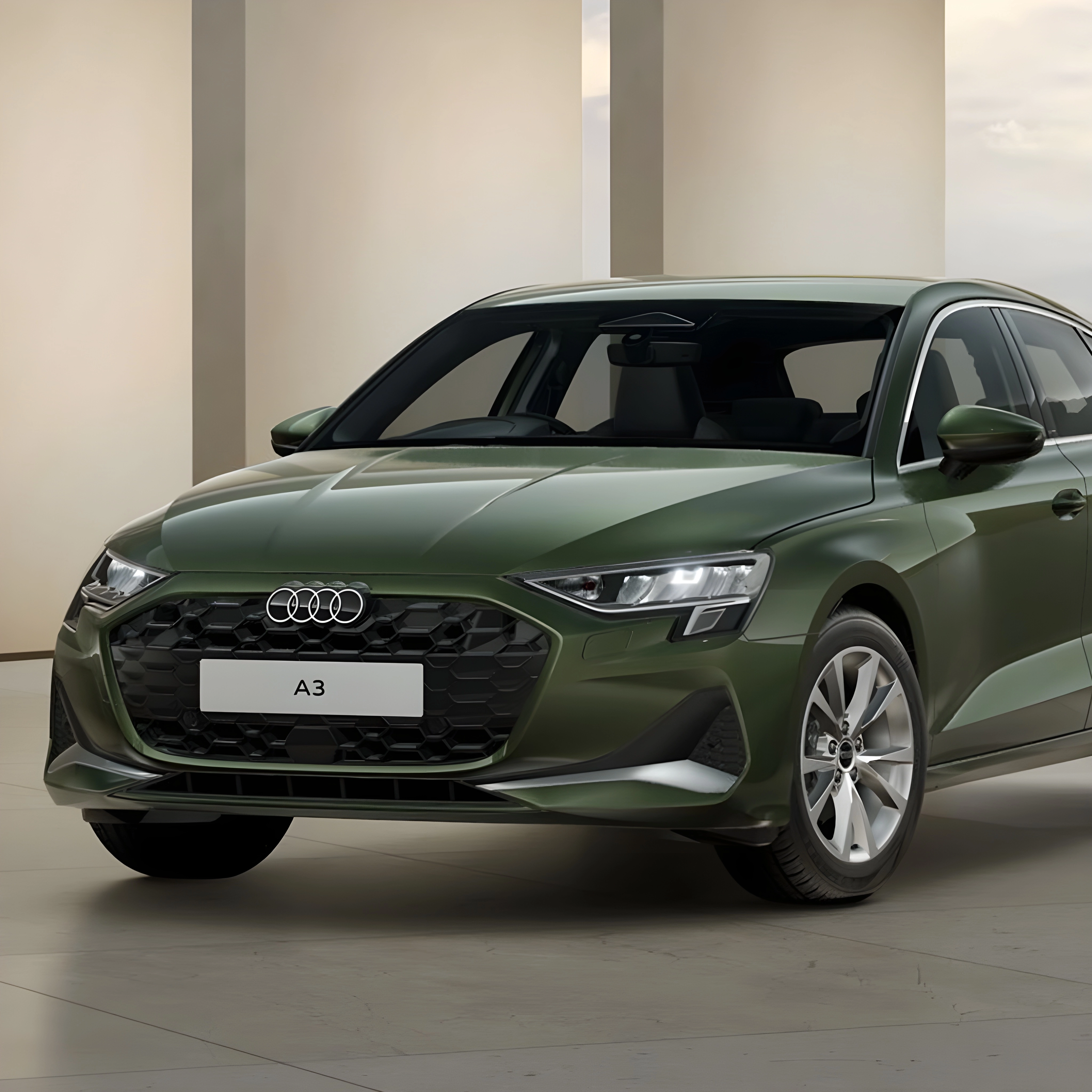 Green Audi A3 Sportback with Sport trims.