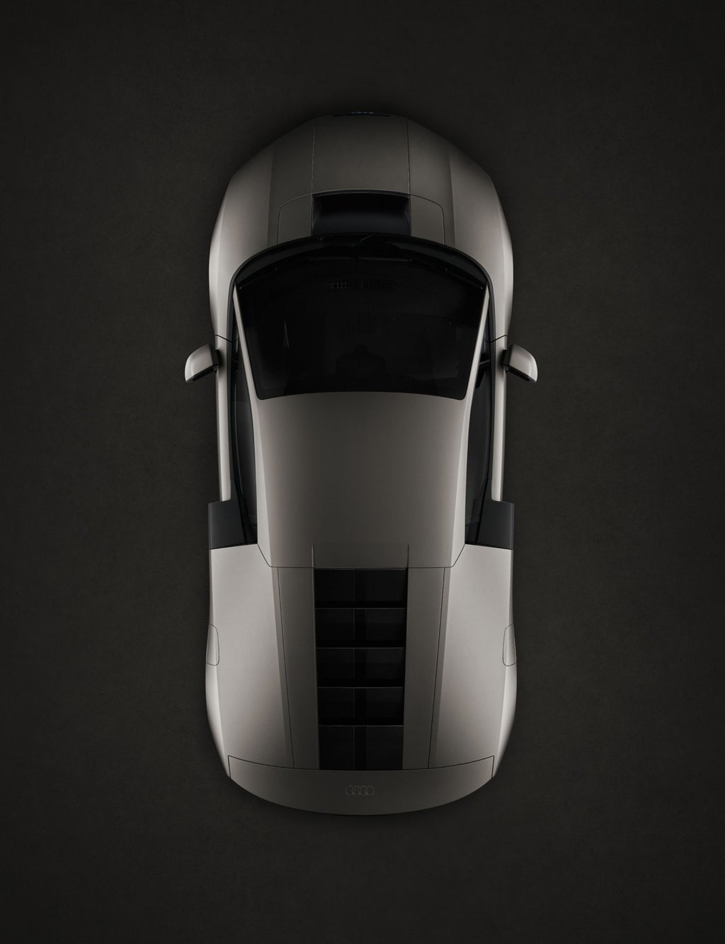 Top view of the Audi Nuvolari, highlighting its sculpted bodywork and mid-engine proportions.
