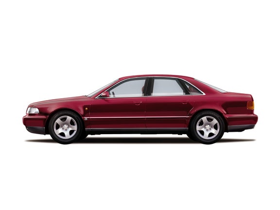 Illustration of an Audi A8 in ruby red against a white background