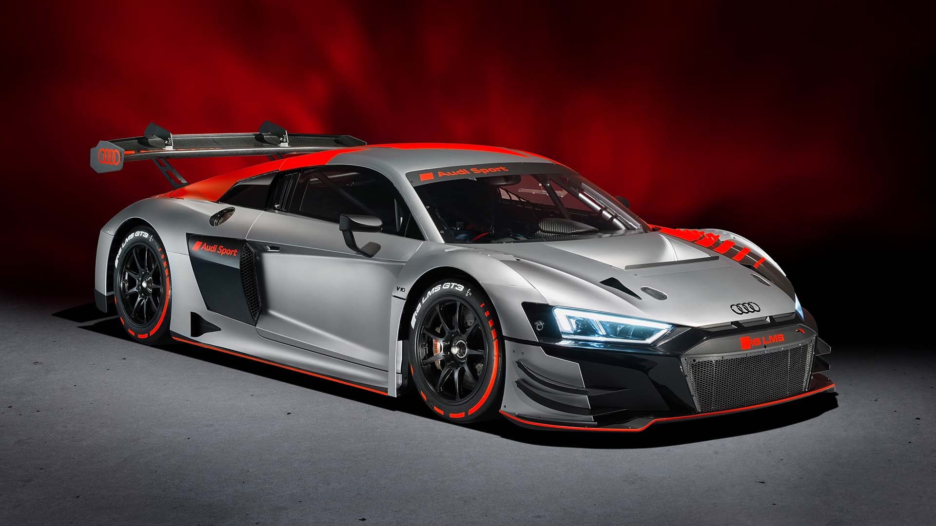 A picture showing the Audi R8 LMS GT3 race car on display.