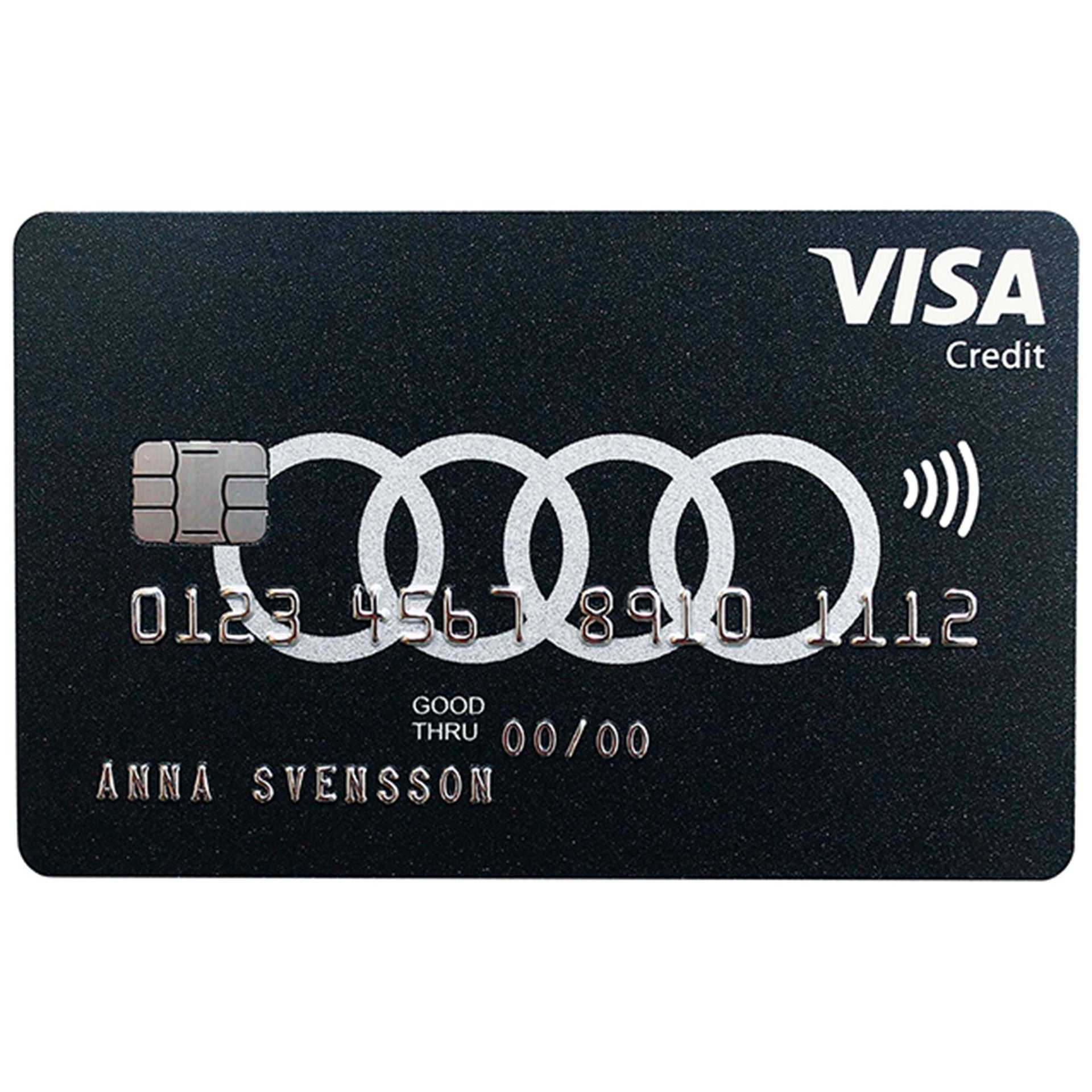 Framsidan av ett AudiKort Visa med vit bakgrund