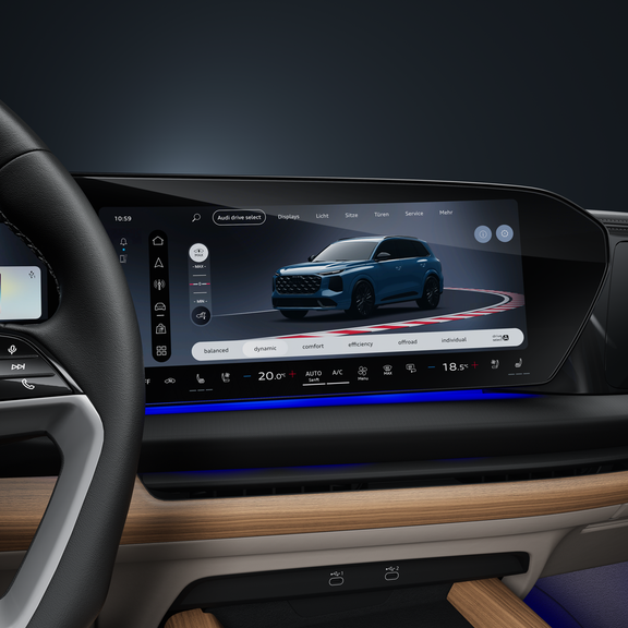 Gros plan sur l'écran du conducteur avec l'assistant Audi drive select.