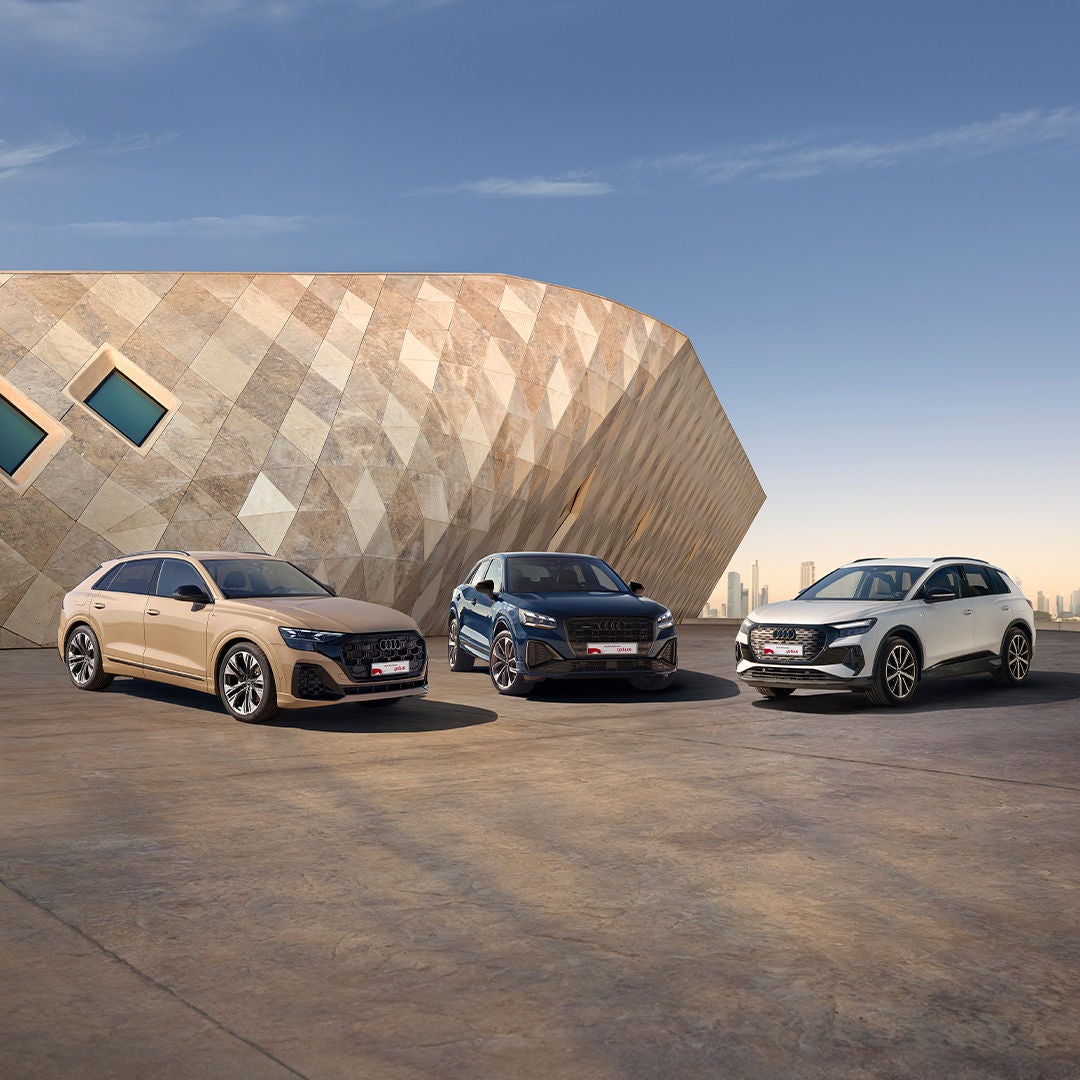 Foto de un Audi Q2, Audi Q4 e-tron y Audi Q8 para los Audi Selection Days.