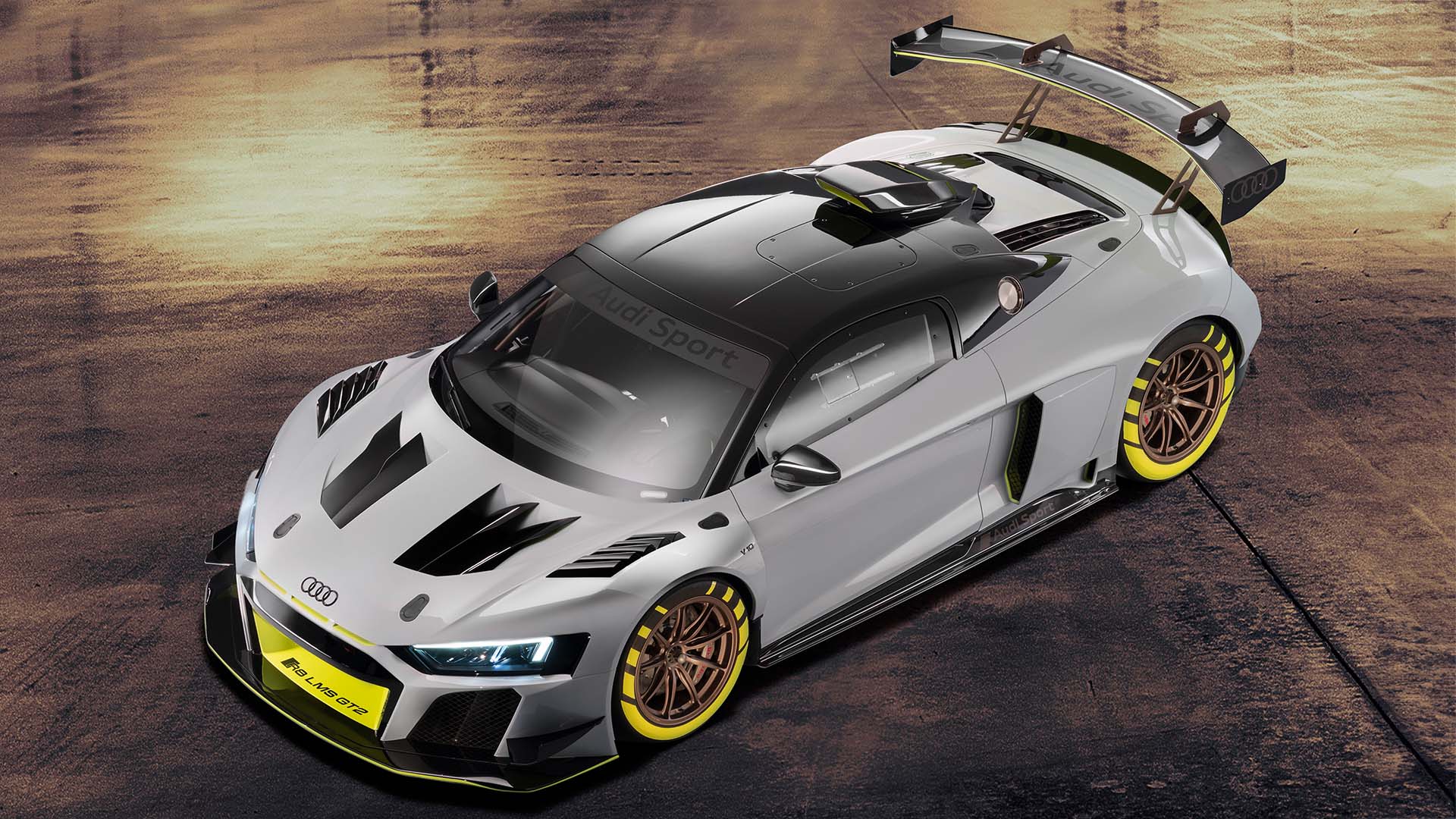 Das Foto zeigt den ausgestellten Audi R8 LMS GT2-Rennwagen.