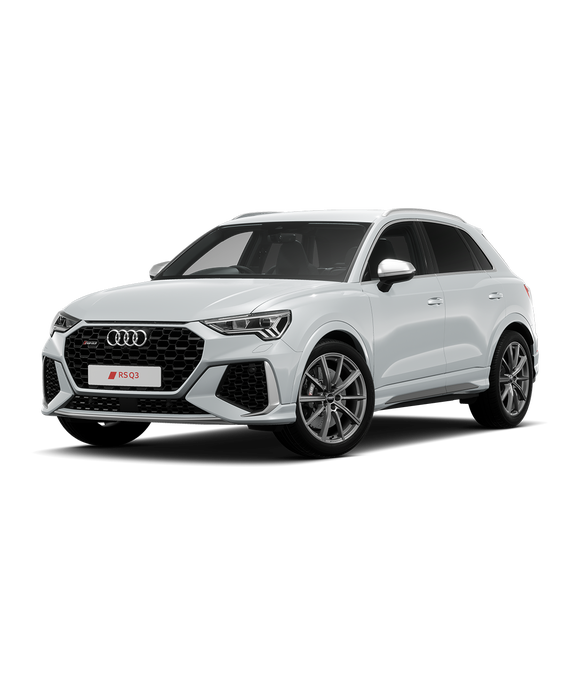 Front angled view of white Audi Q3 on transparent background.