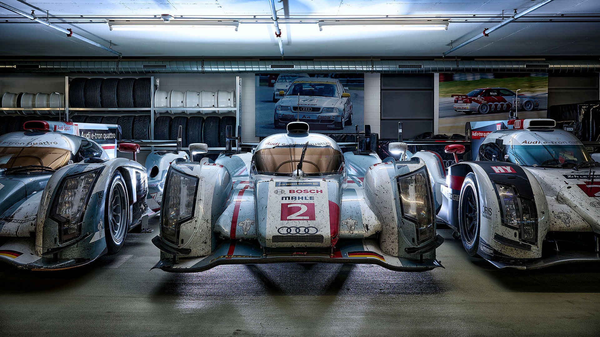 A picture showing Audi Le Mans cars at Audi Tradition’s storage facility.