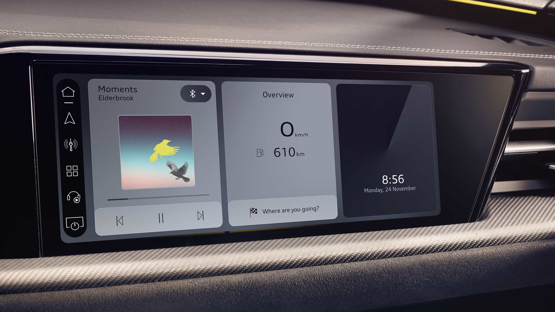 Närbild på MMI passagerardisplay i Q5 Sportback.