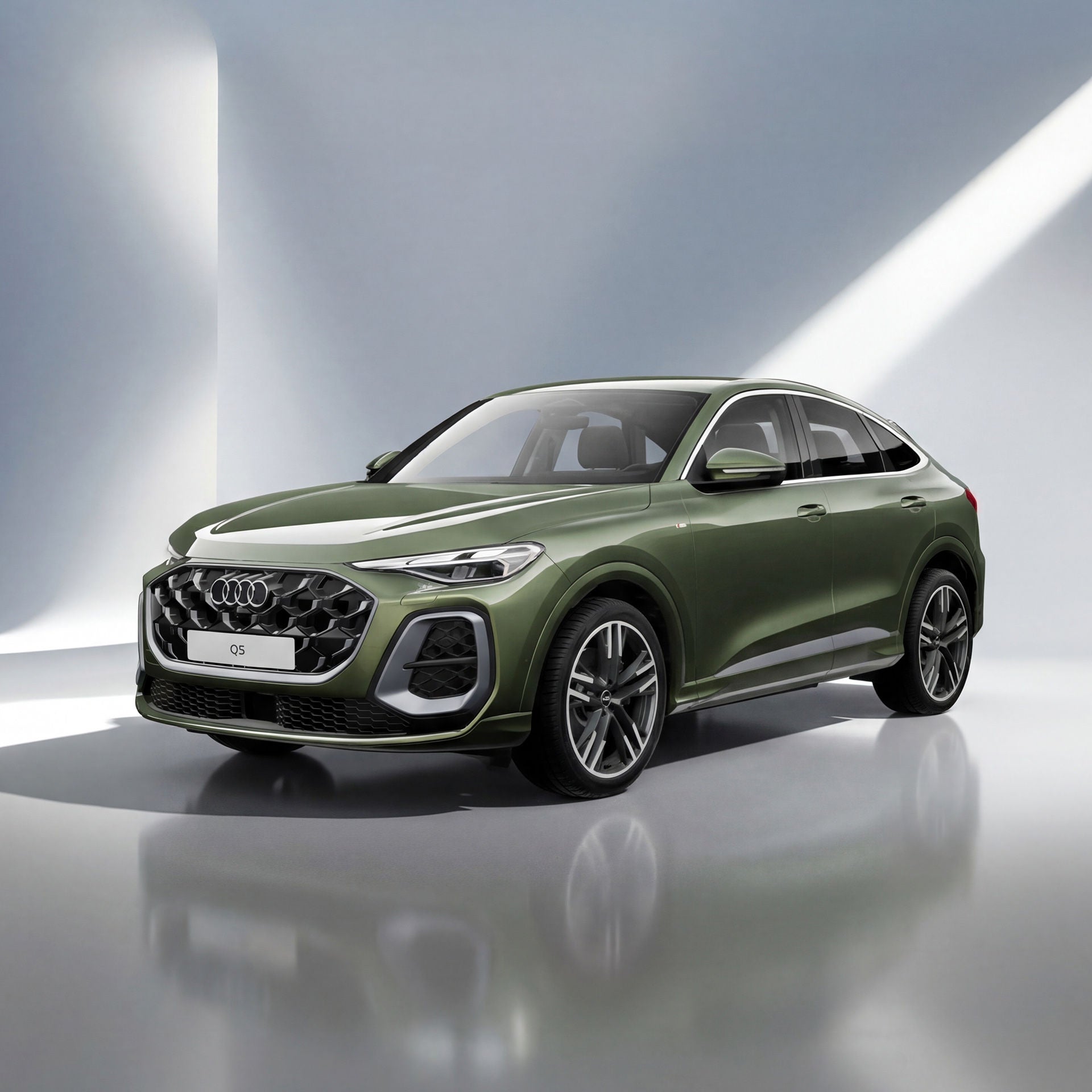 3/4 Ansicht eines grünen SUV