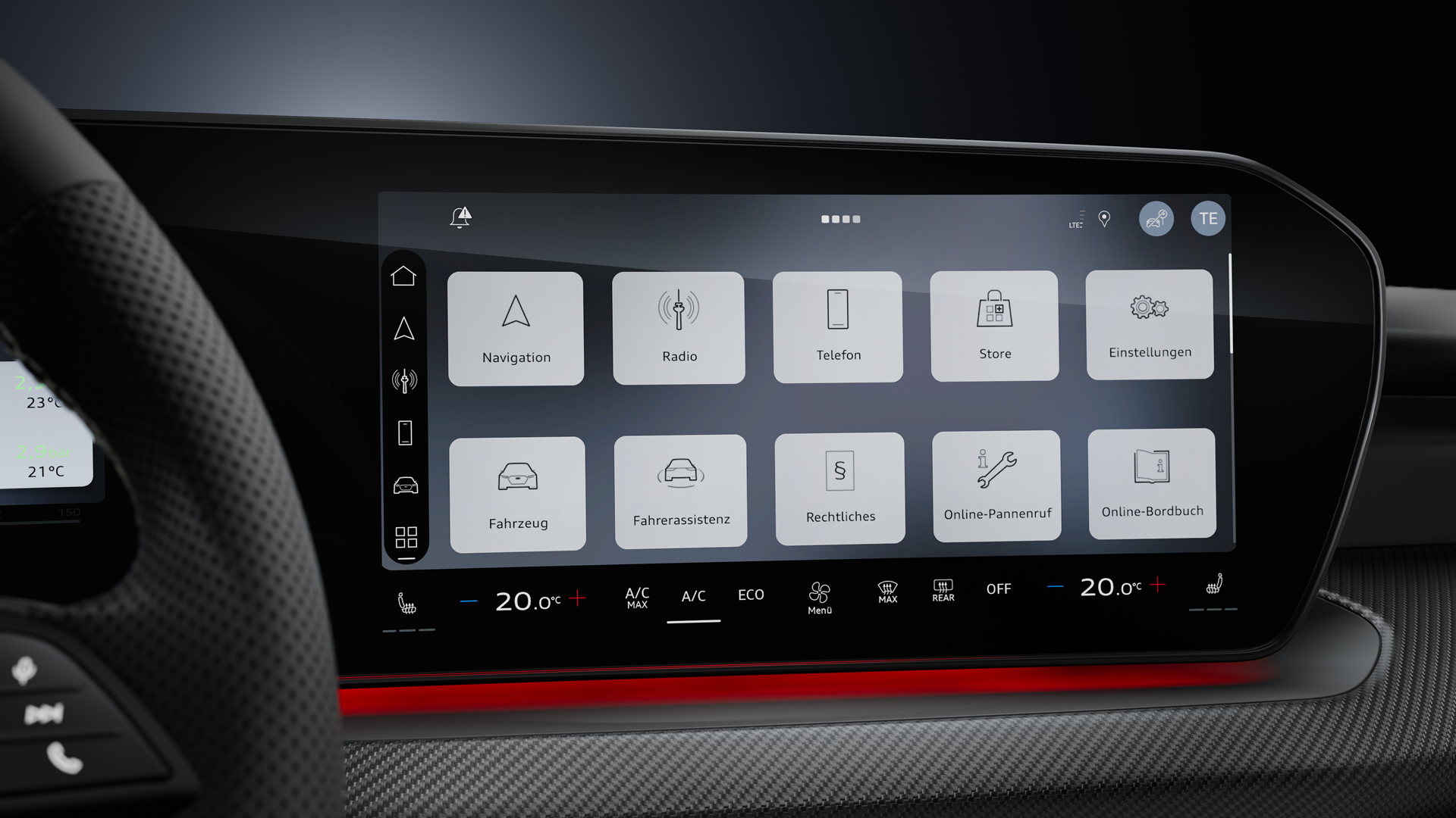 A close-up of the MMI touch display.