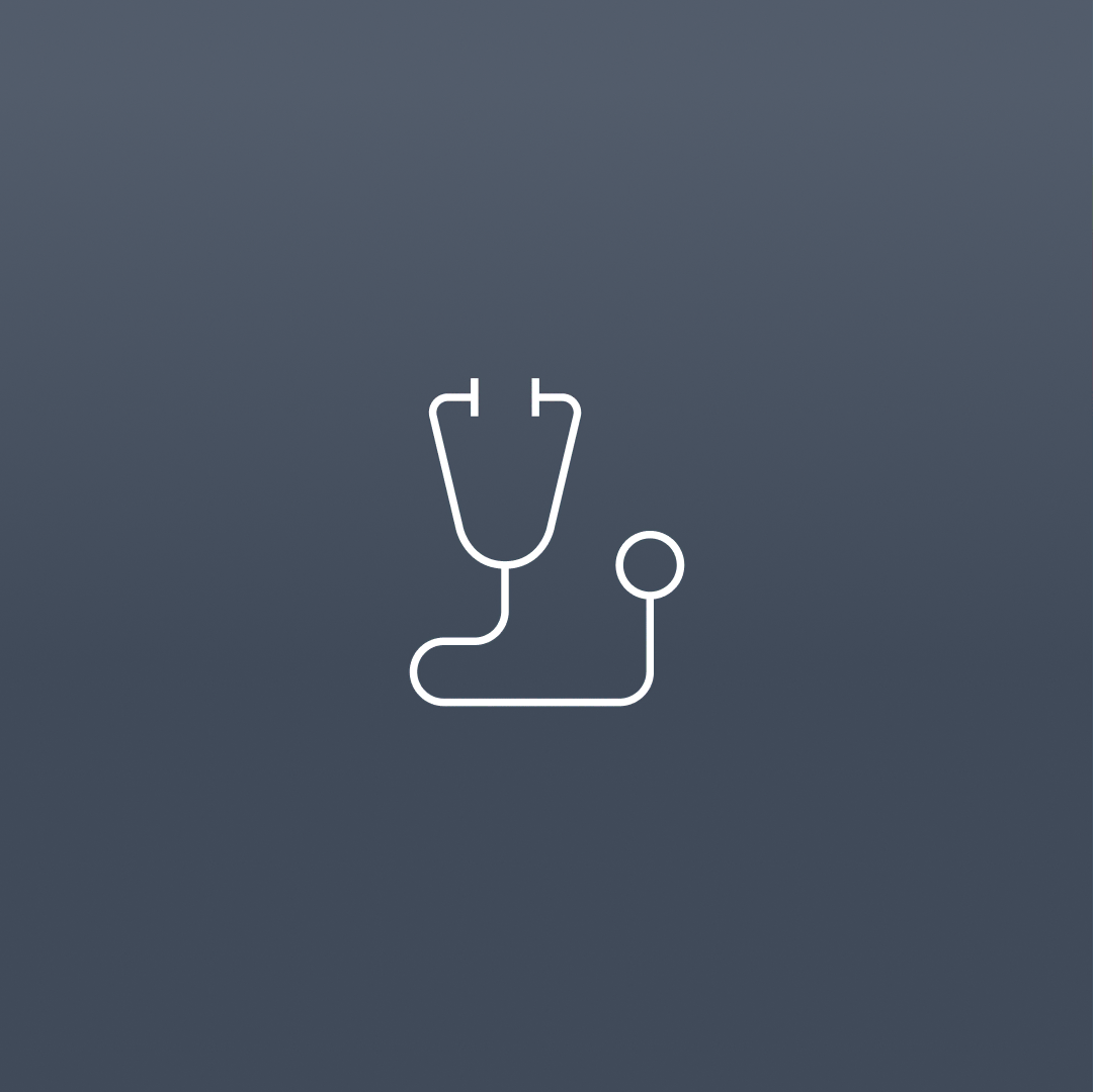 Minimalist black stethoscope icon on a light grey background, conveying a medical or healthcare theme with simplicity and clarity.